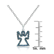 Sterling Silver Nano Created London Blue Topaz Angel Necklace