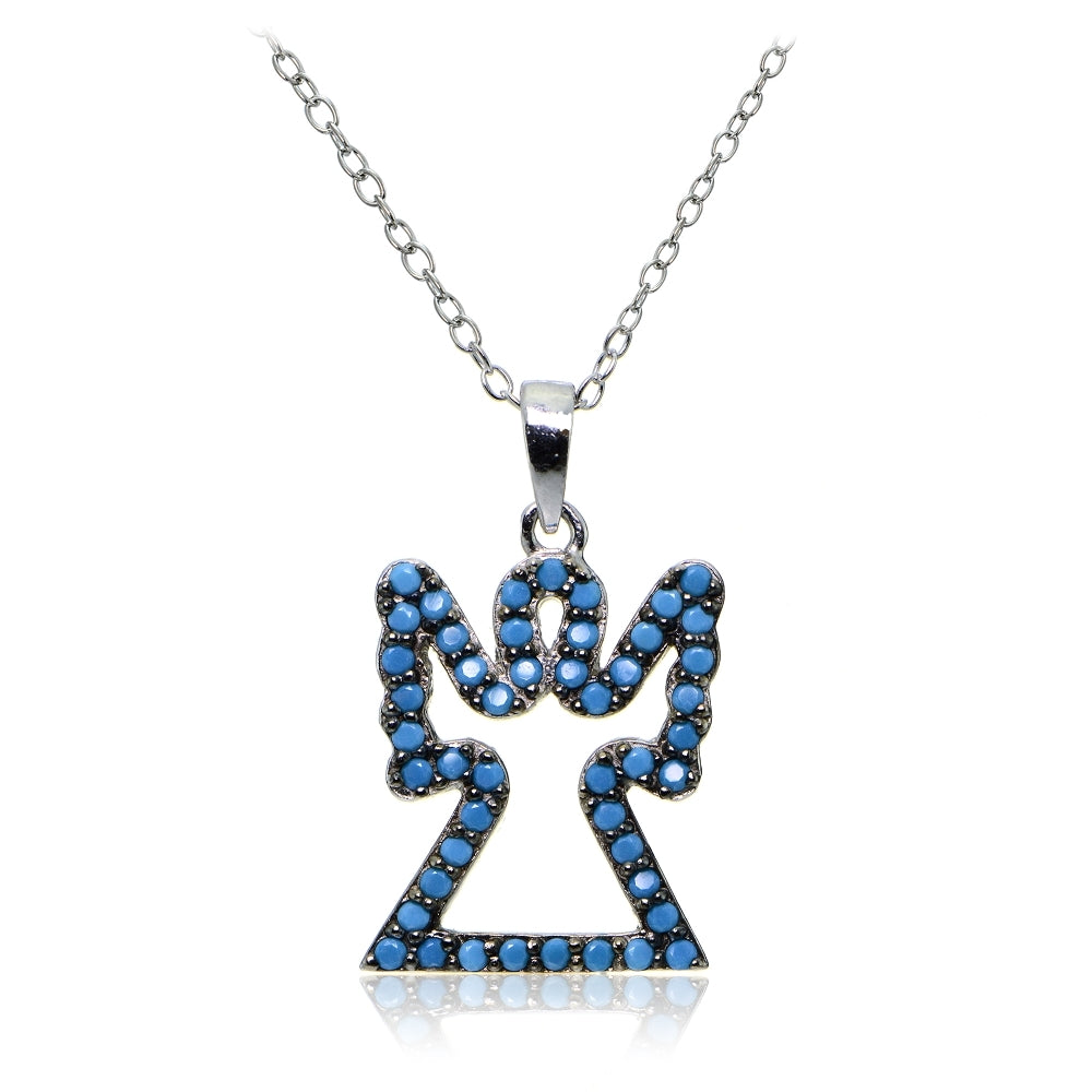 Sterling Silver Nano Created Turquoise Angel Necklace