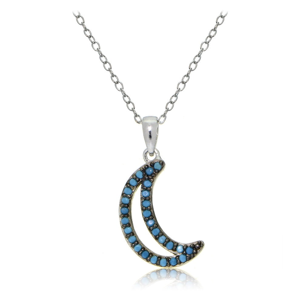 Sterling Silver Nano Created Turquoise Moon Necklace