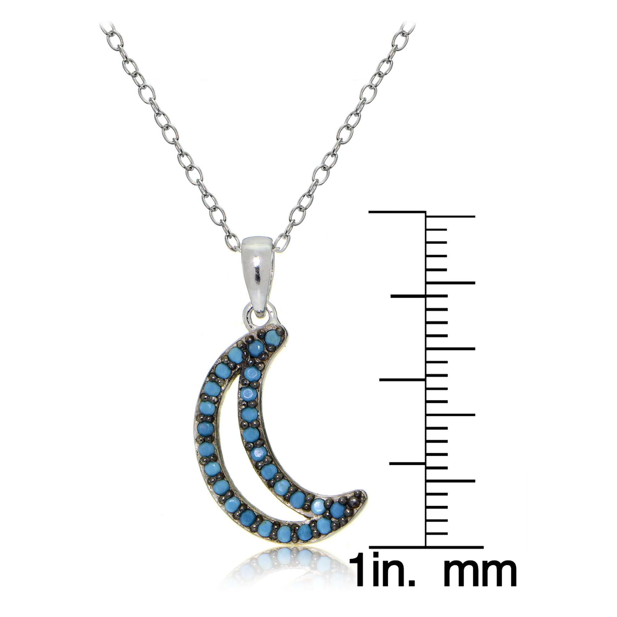 Sterling Silver Nano Created Turquoise Moon Necklace-2