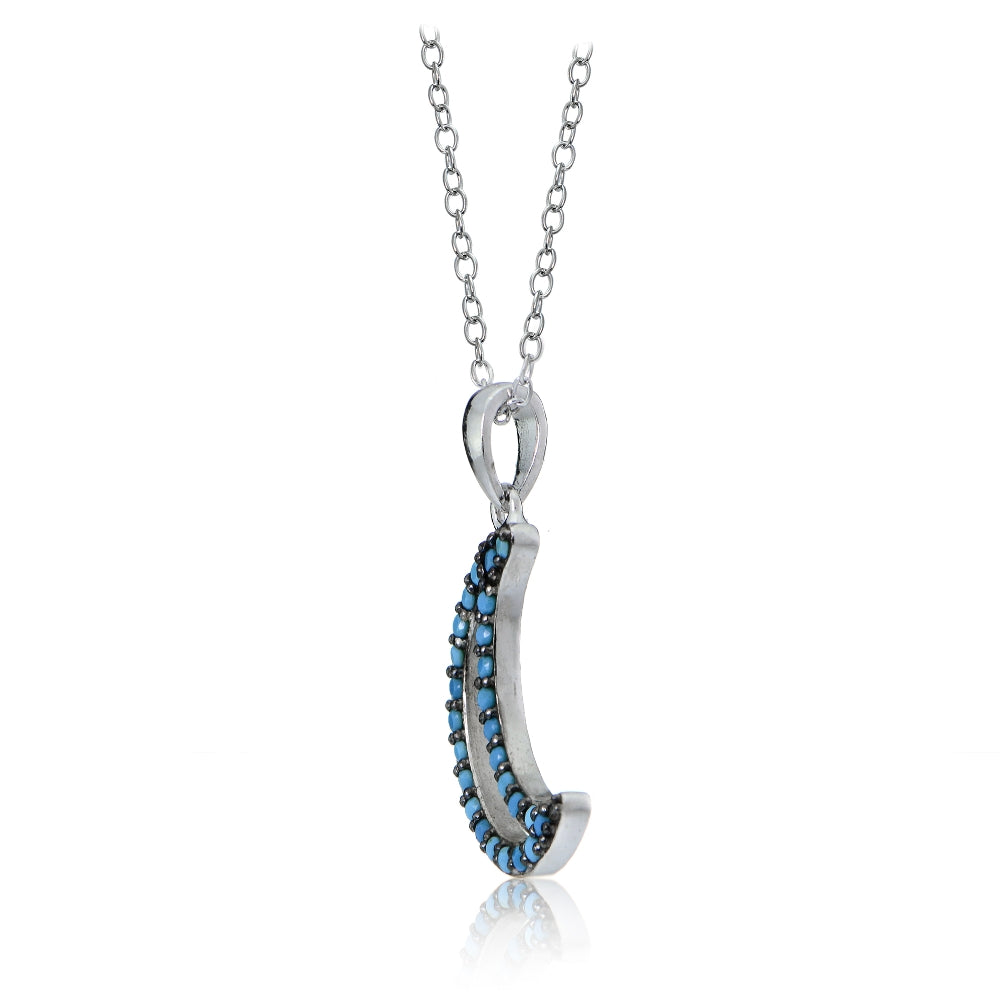 Sterling Silver Nano Created Turquoise Moon Necklace-4