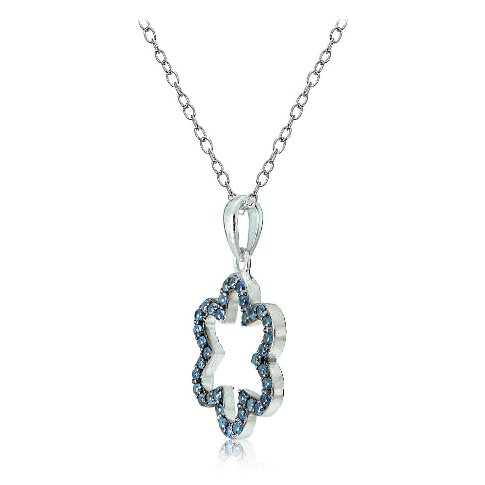 Sterling Silver Nano Created London Blue Topaz Flower Necklace-2