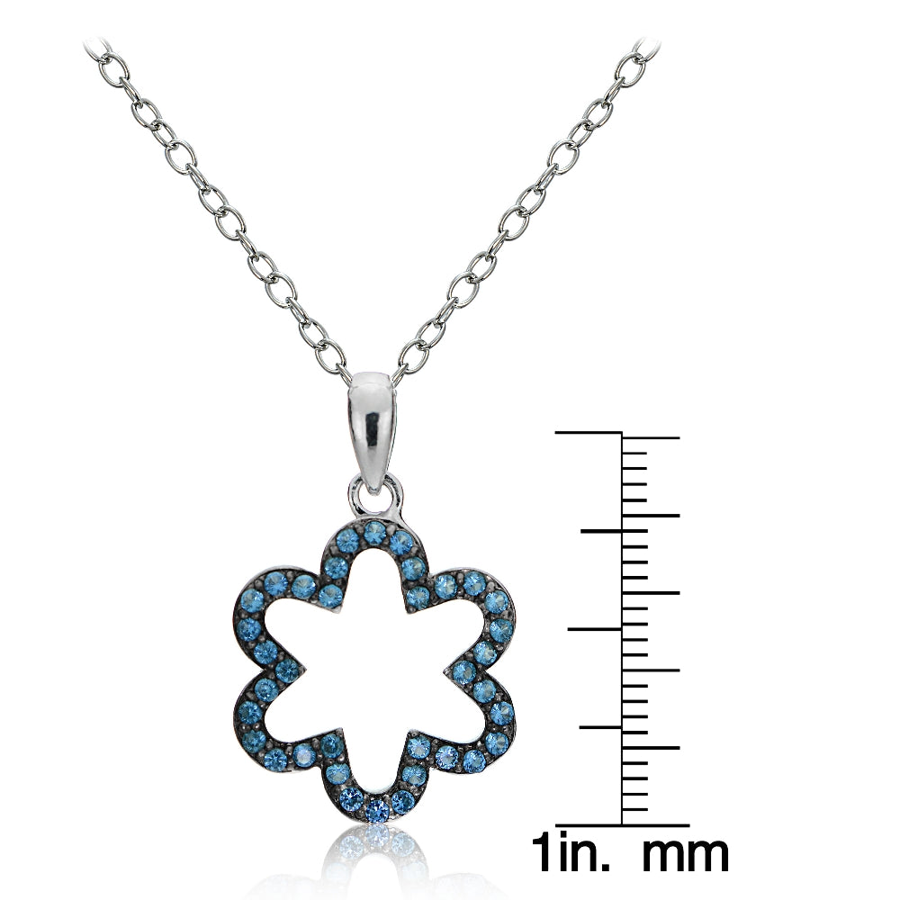 Sterling Silver Nano Created London Blue Topaz Flower Necklace-3