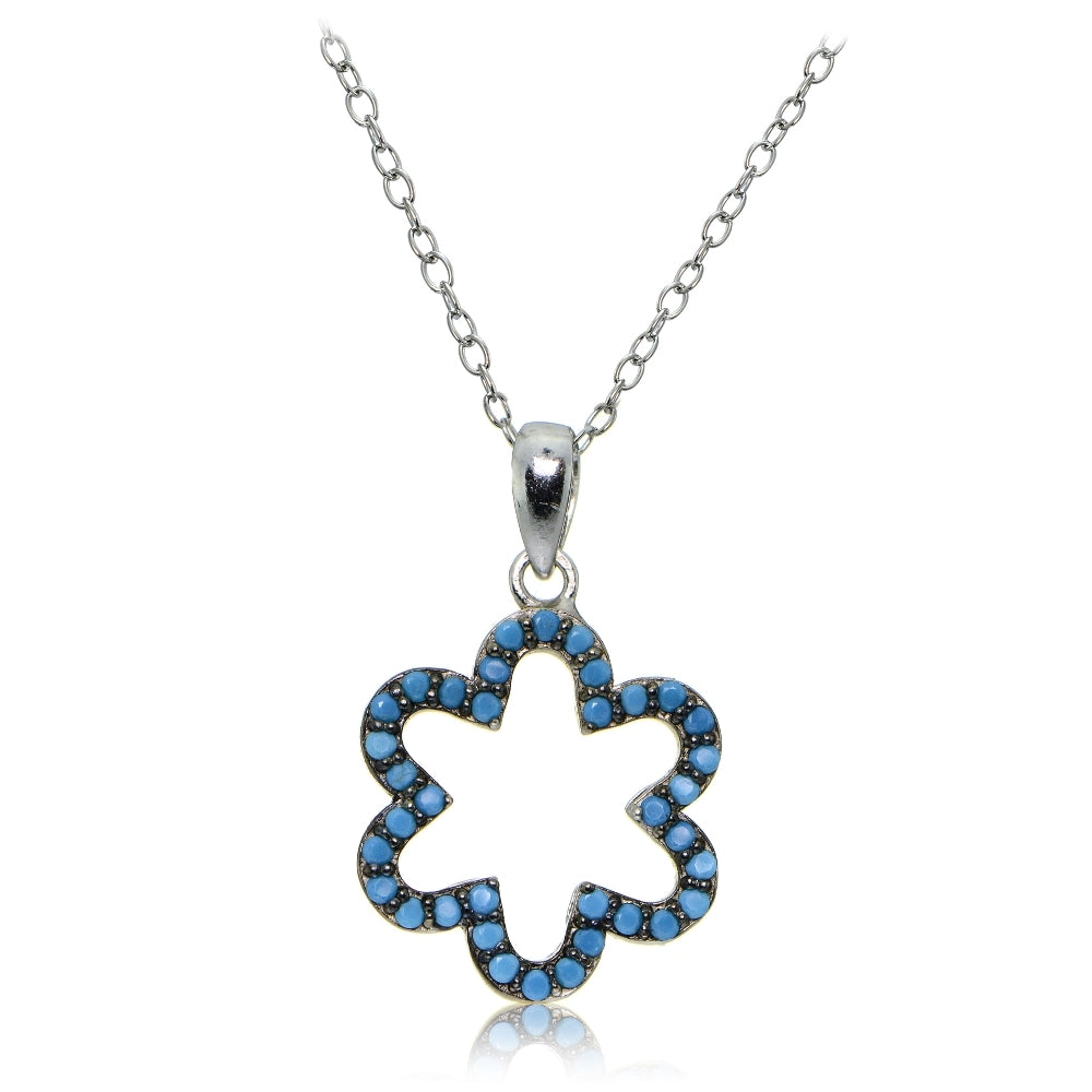Sterling Silver Nano Created Turquoise Flower Necklace