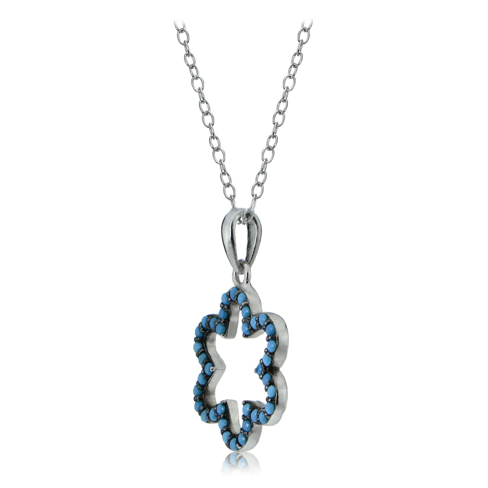 Sterling Silver Nano Created Turquoise Flower Necklace-2