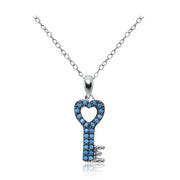 Sterling Silver Nano Created Turquoise Heart Key Necklace