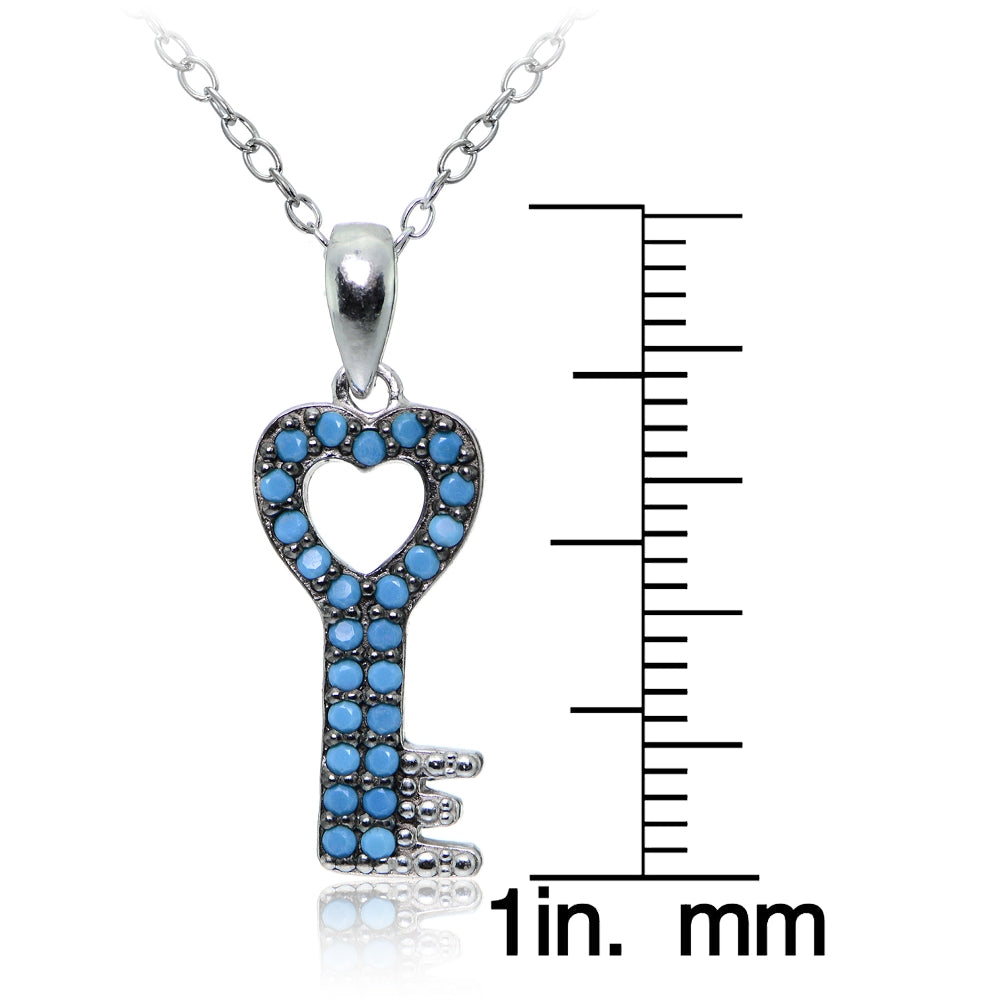 Sterling Silver Nano Created Turquoise Heart Key Necklace-3