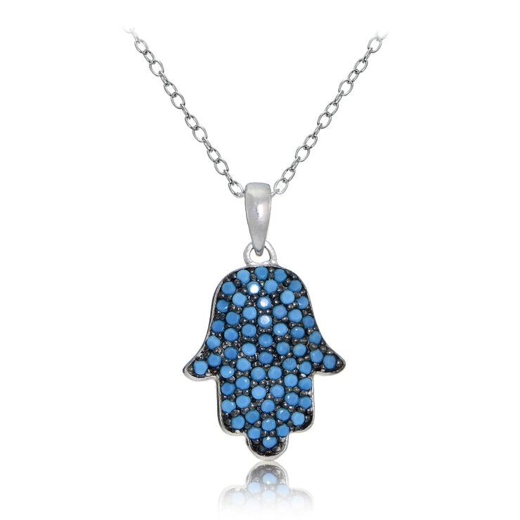 Sterling Silver Nano Created Turquoise Hamsa Hand Necklace