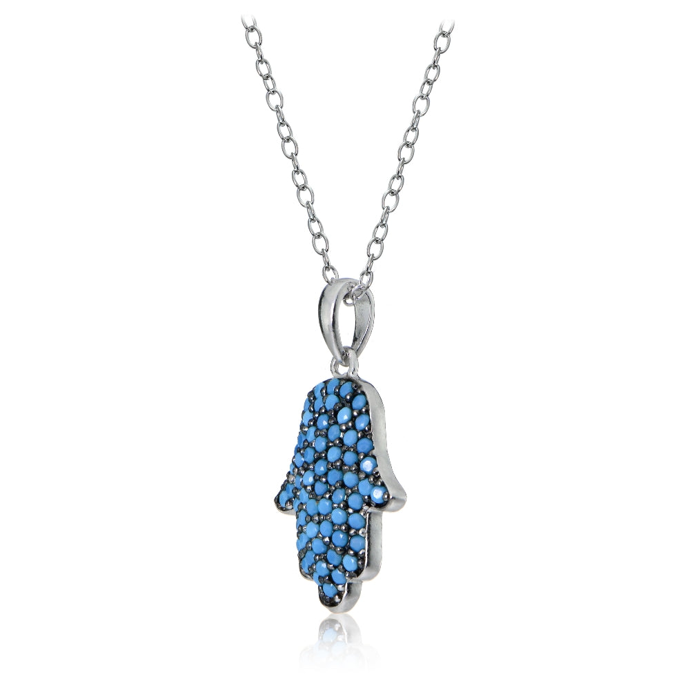 Sterling Silver Nano Created Turquoise Hamsa Hand Necklace-2