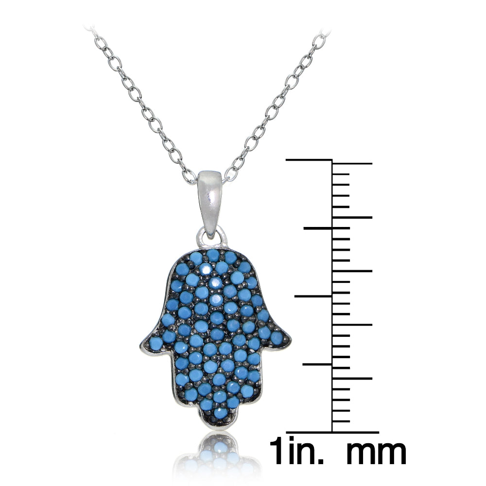 Sterling Silver Nano Created Turquoise Hamsa Hand Necklace-3