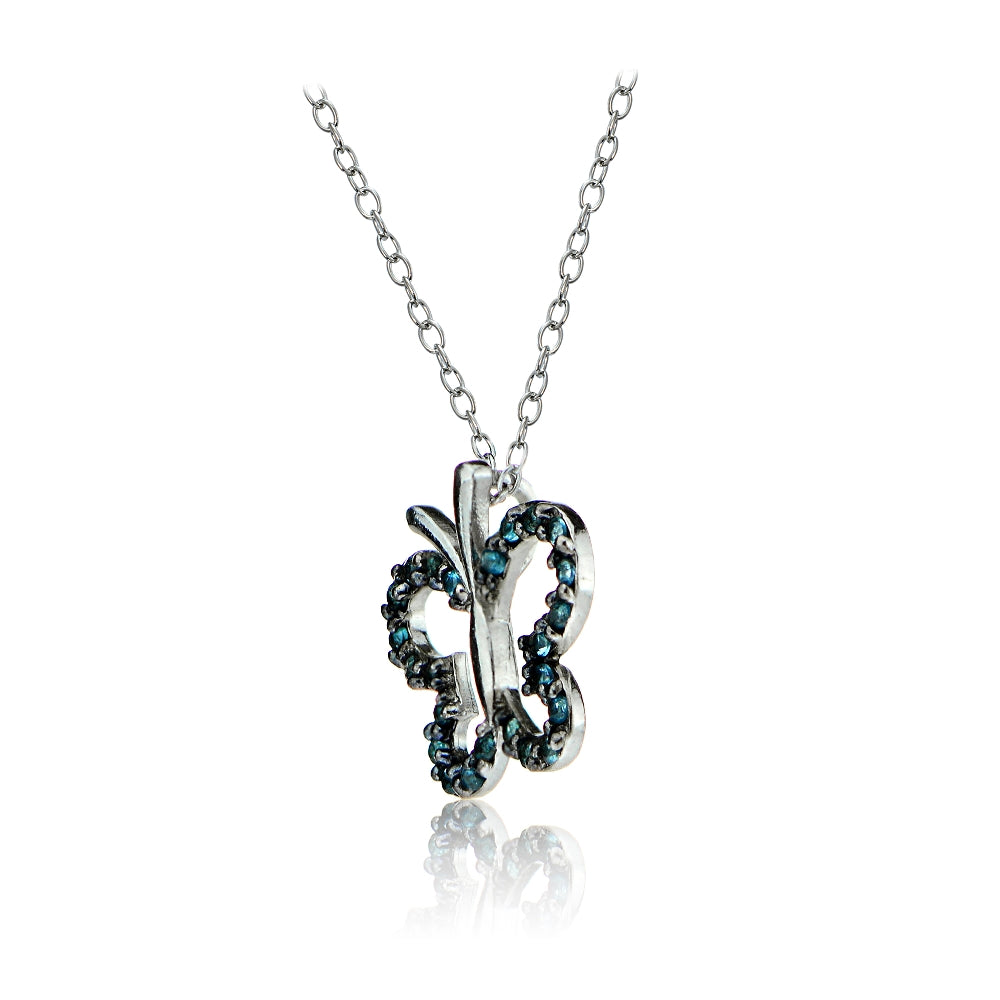 Sterling Silver Nano Created London Blue Topaz Butterfly Necklace-2