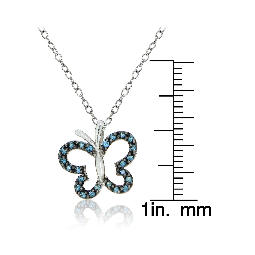 Sterling Silver Nano Created London Blue Topaz Butterfly Necklace-3