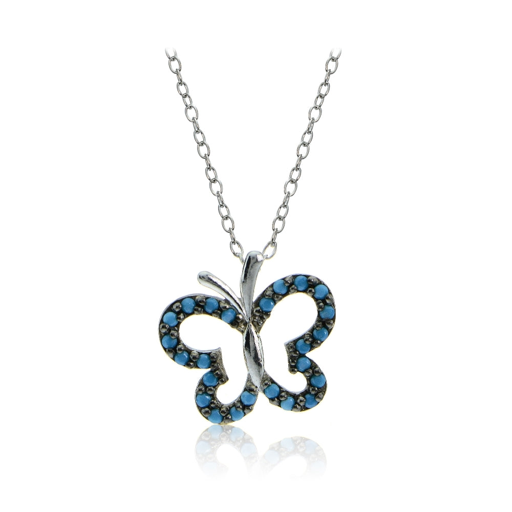 Sterling Silver Nano Created Turquoise Butterfly Necklace