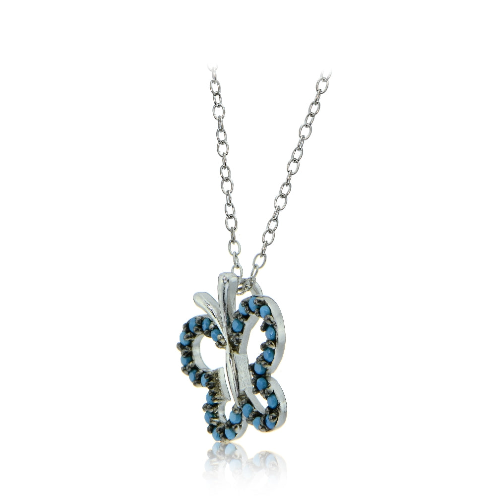 Sterling Silver Nano Created Turquoise Butterfly Necklace-2