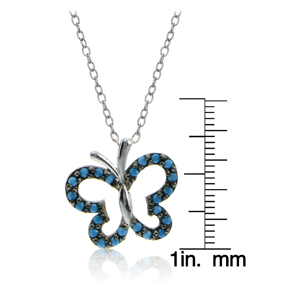 Sterling Silver Nano Created Turquoise Butterfly Necklace-3