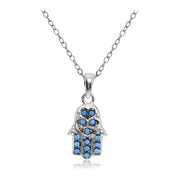 Sterling Silver Nano Created Turquoise Small Hamsa Hand Necklace