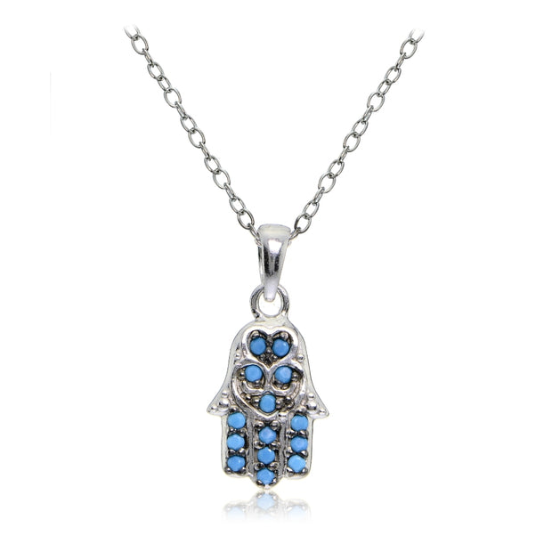 Sterling Silver Nano Created Turquoise Small Hamsa Hand Necklace