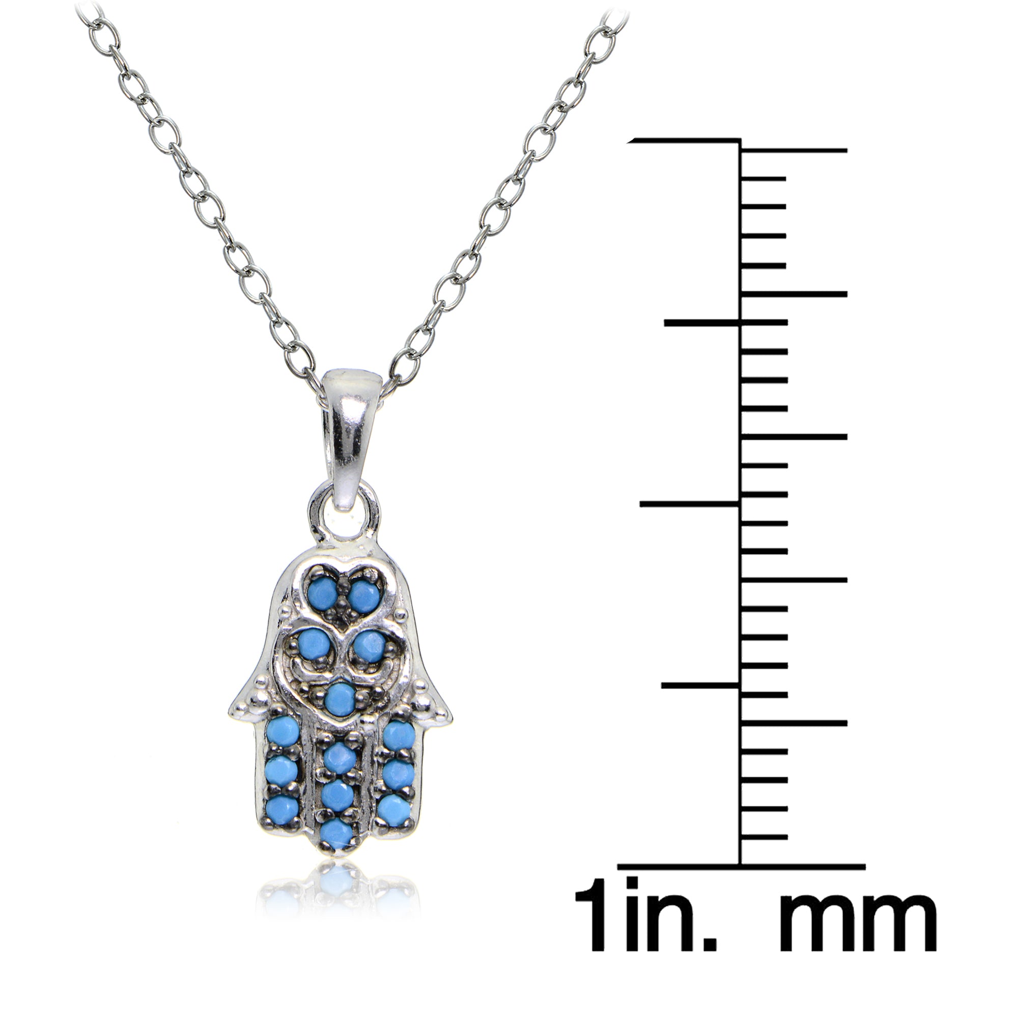 Sterling Silver Nano Created Turquoise Small Hamsa Hand Necklace-2