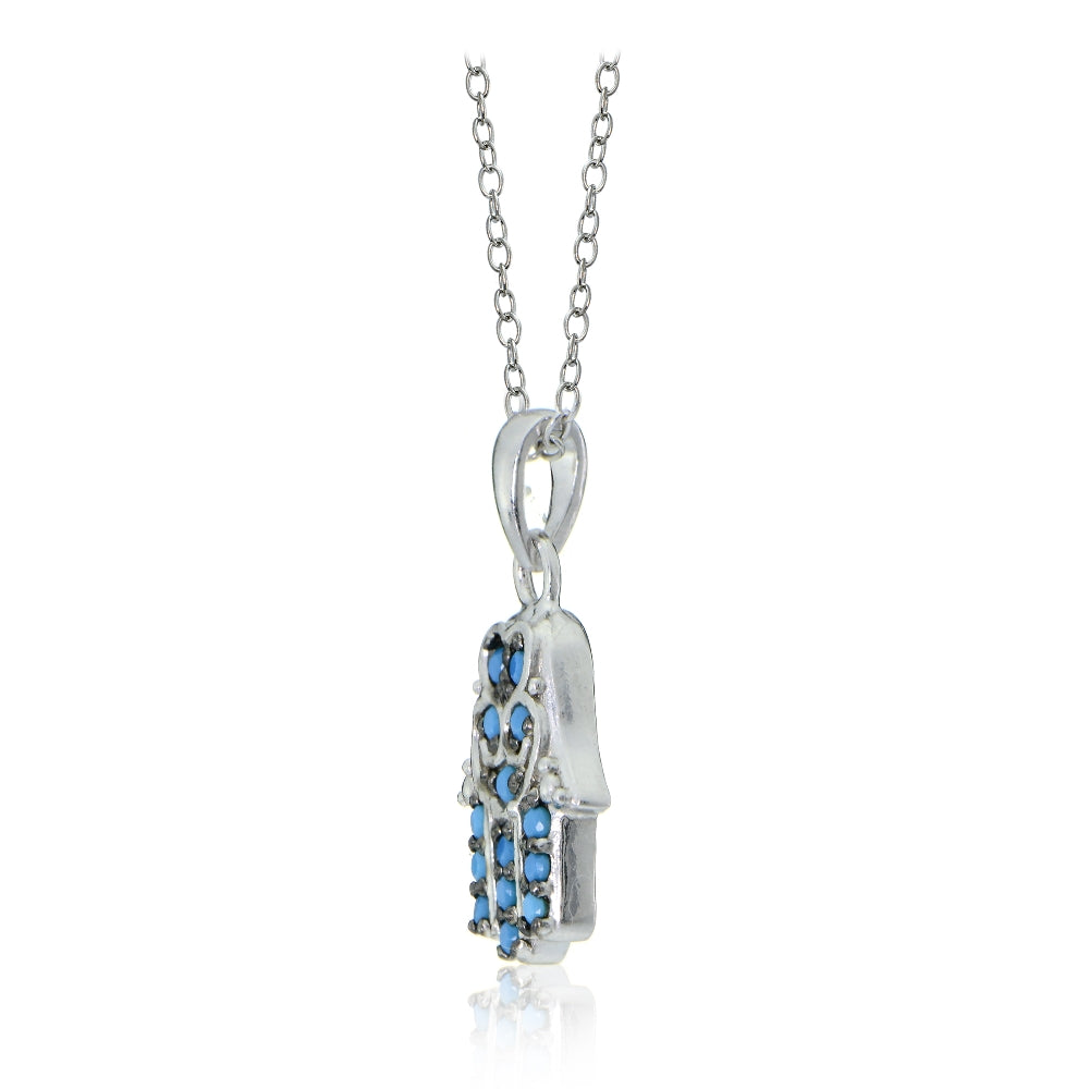 Sterling Silver Nano Created Turquoise Small Hamsa Hand Necklace-3