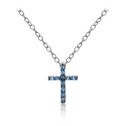 Sterling Silver Nano Created London Blue Topaz Cross Necklace