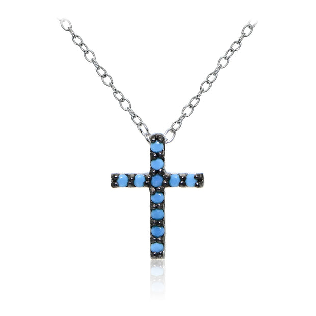 Sterling Silver Nano Created Turquoise Cross Necklace