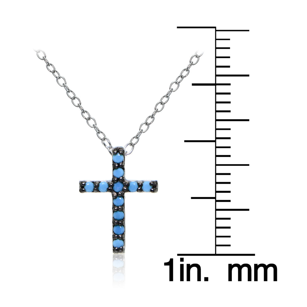 Sterling Silver Nano Created Turquoise Cross Necklace-3