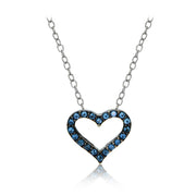 Sterling Silver Nano Created London Blue Topaz  Open Heart Necklace