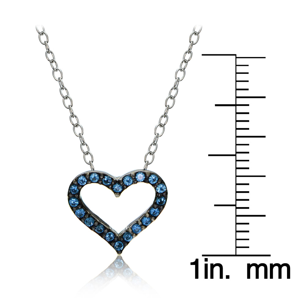 Sterling Silver Nano Created London Blue Topaz  Open Heart Necklace-3
