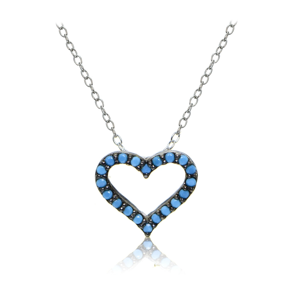 Sterling Silver Nano Created Turquoise Open Heart Necklace