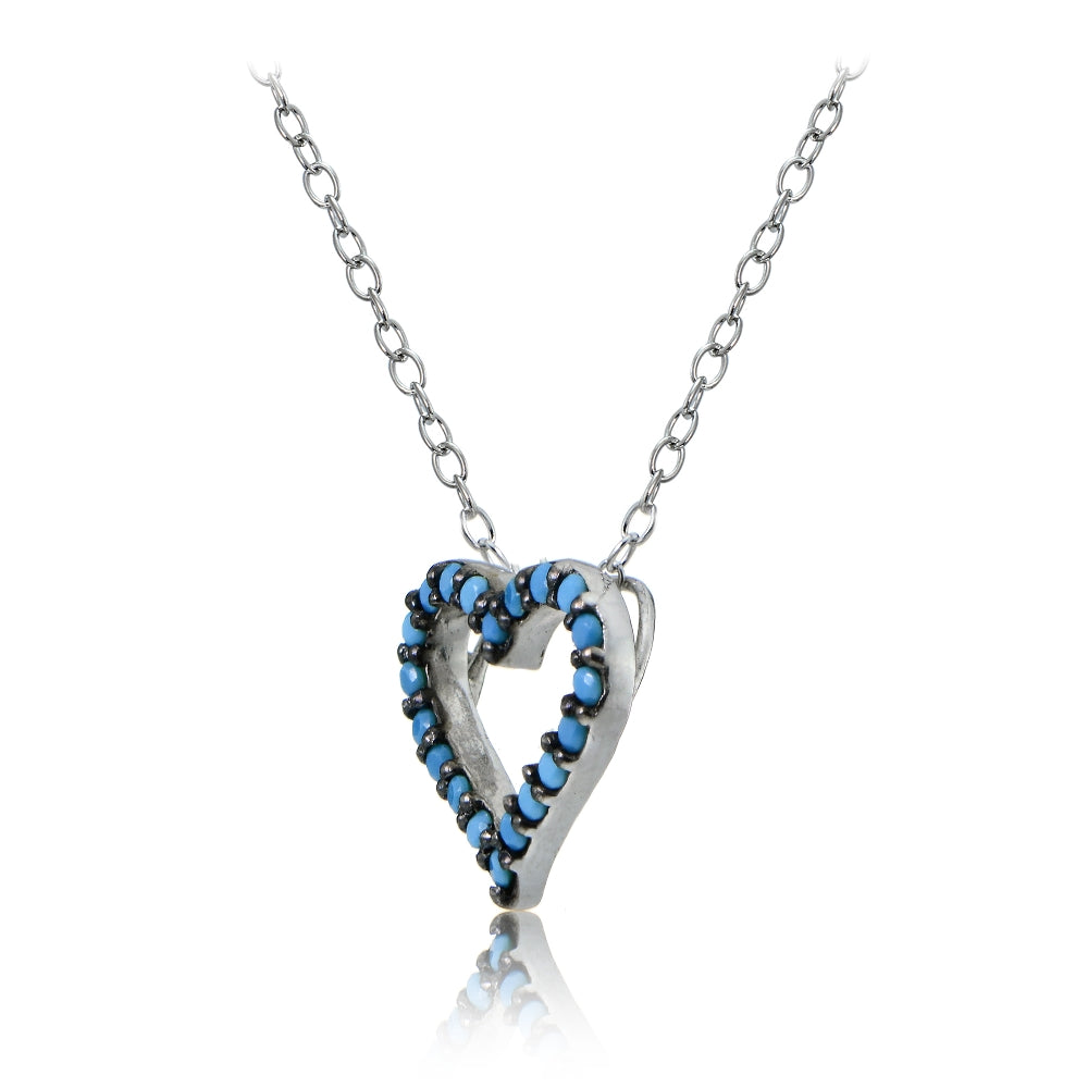 Sterling Silver Nano Created Turquoise Open Heart Necklace-2