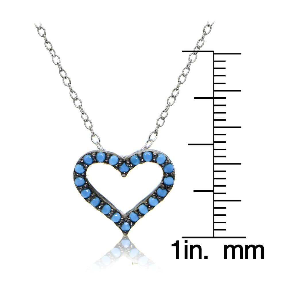 Sterling Silver Nano Created Turquoise Open Heart Necklace-3