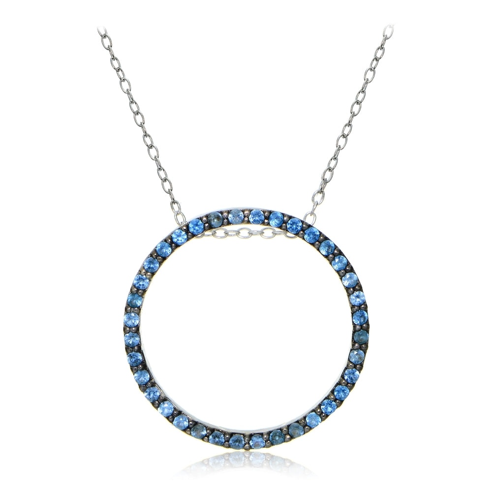 Sterling Silver Nano Created London Blue Topaz Circle Necklace