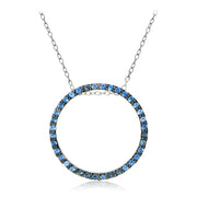 Sterling Silver Nano Created London Blue Topaz Circle Necklace