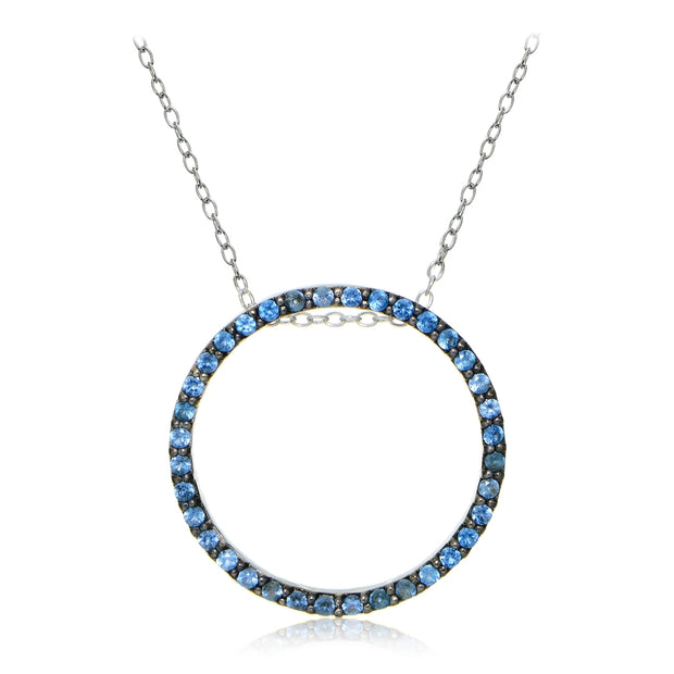 Sterling Silver Nano Created London Blue Topaz Circle Necklace