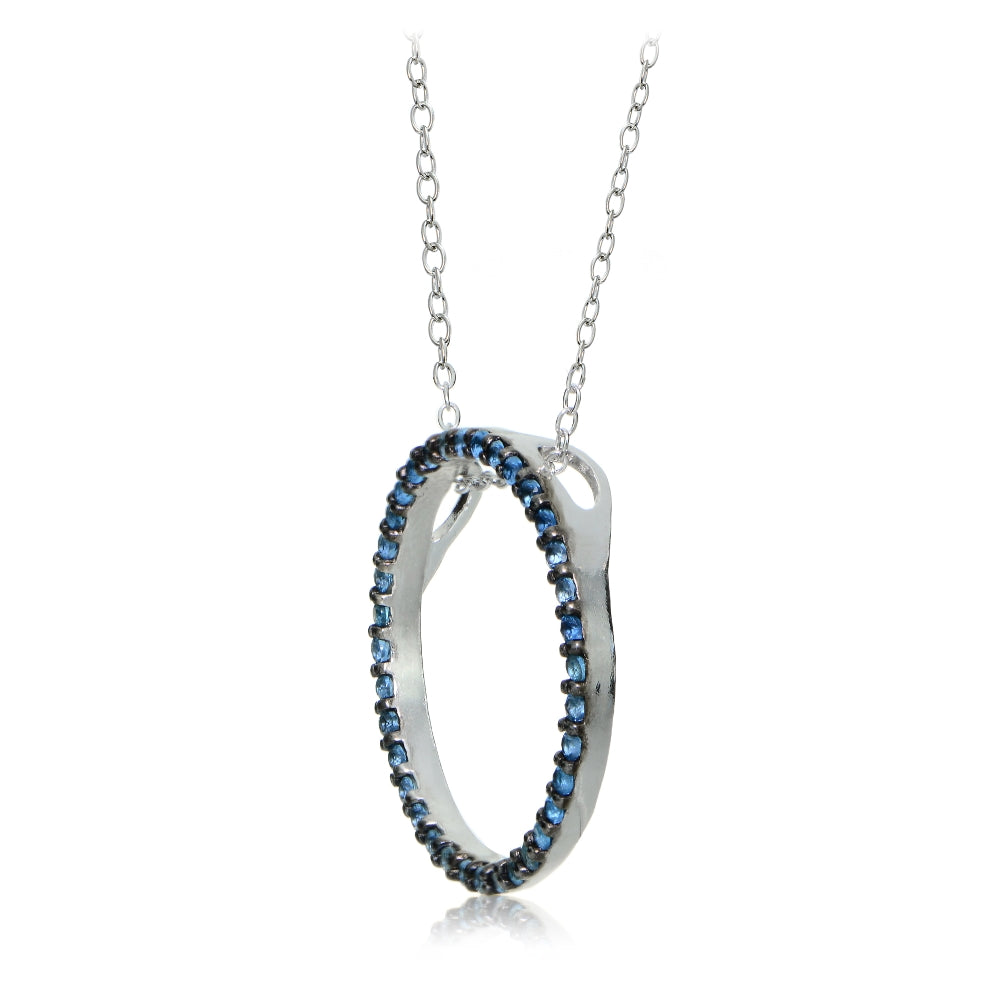 Sterling Silver Nano Created London Blue Topaz Circle Necklace-2