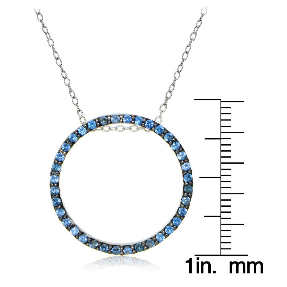 Sterling Silver Nano Created London Blue Topaz Circle Necklace-3