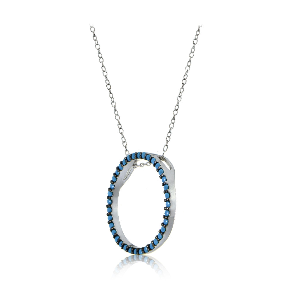 Sterling Silver Nano Created Turquoise Circle Necklace-2