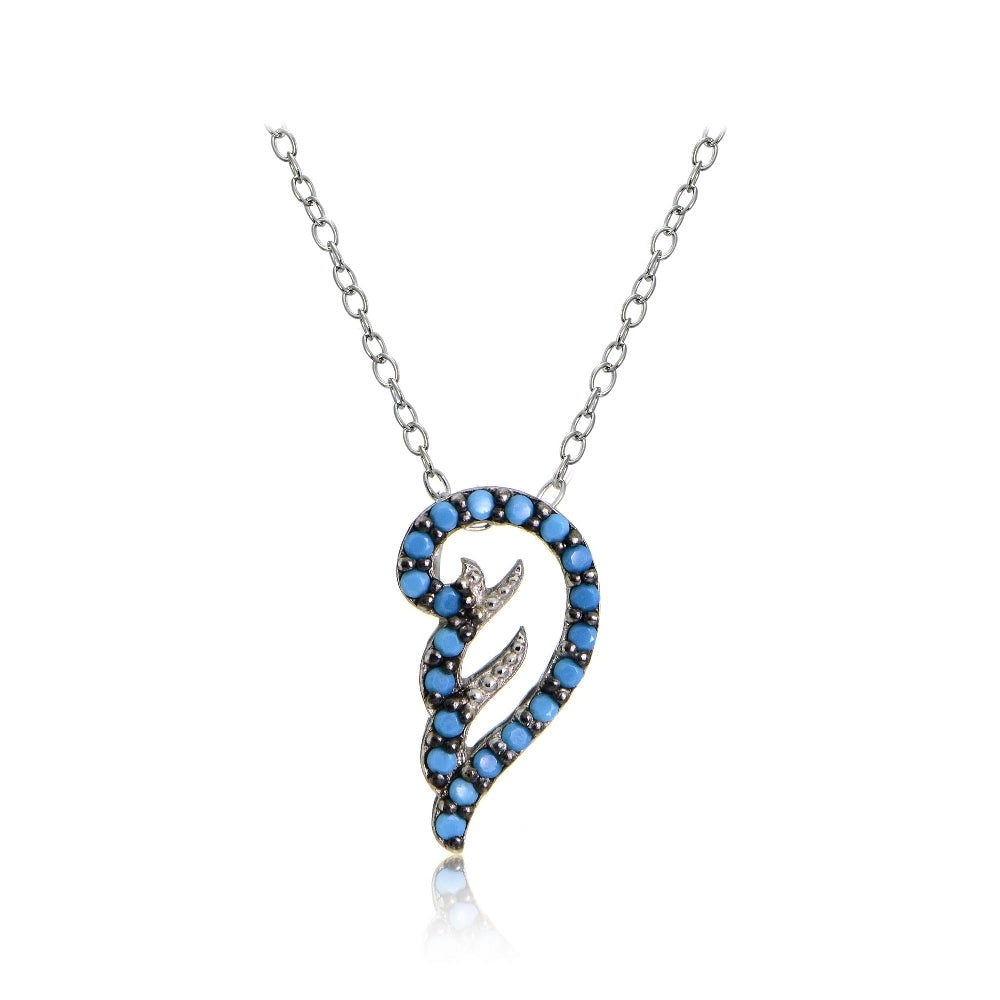Sterling Silver Nano Created Turquoise Angel Feather Necklace