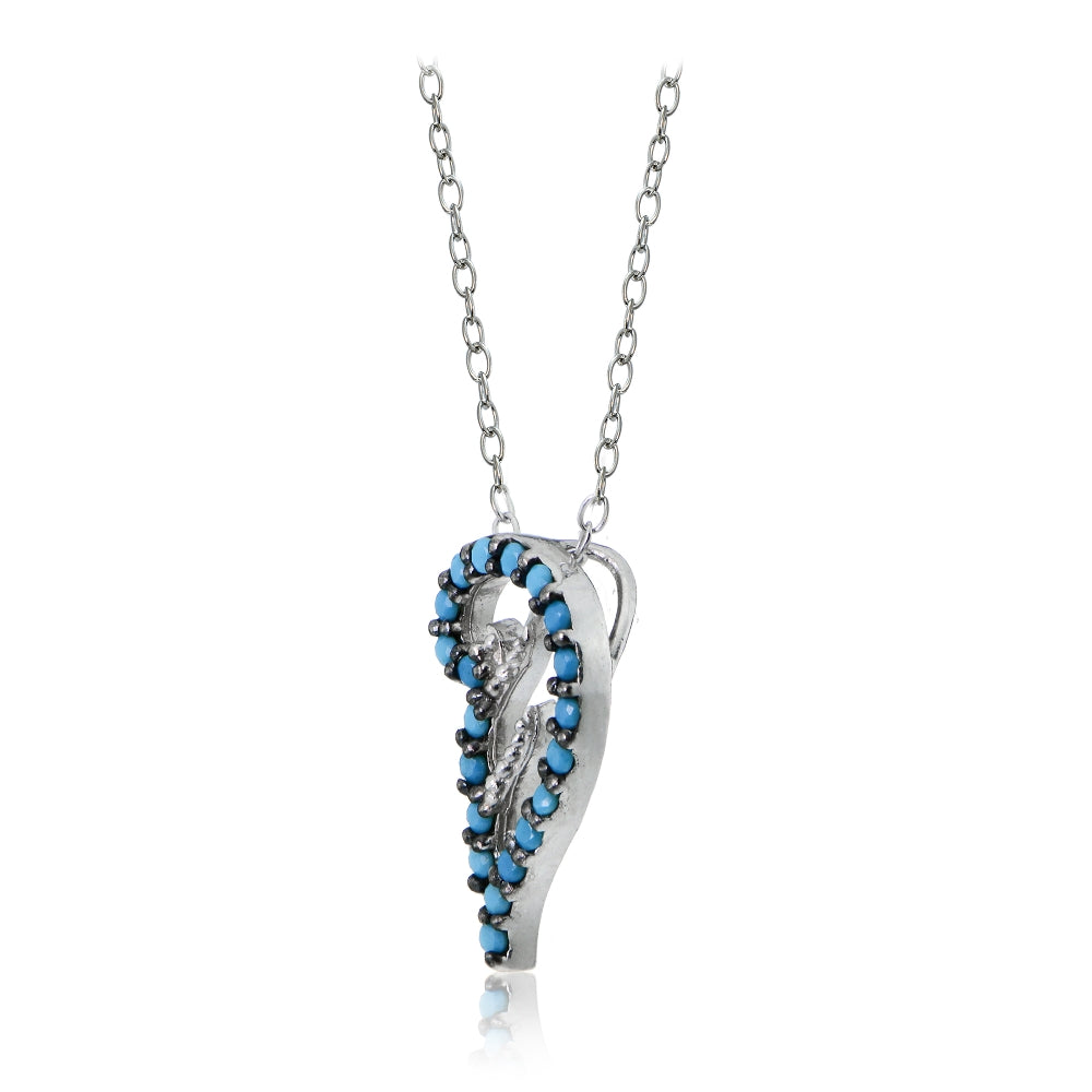 Sterling Silver Nano Created Turquoise Angel Feather Necklace-2