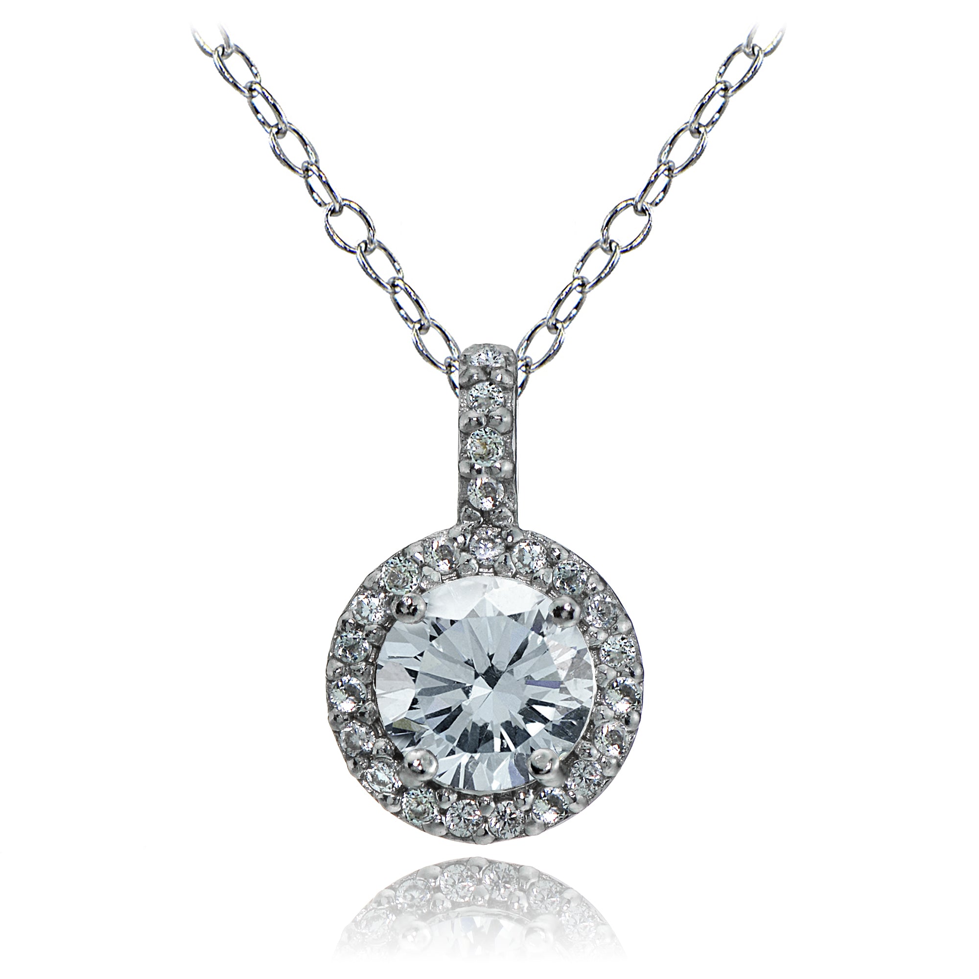 Sterling Silver Aquamarine and White Topaz Halo Necklace