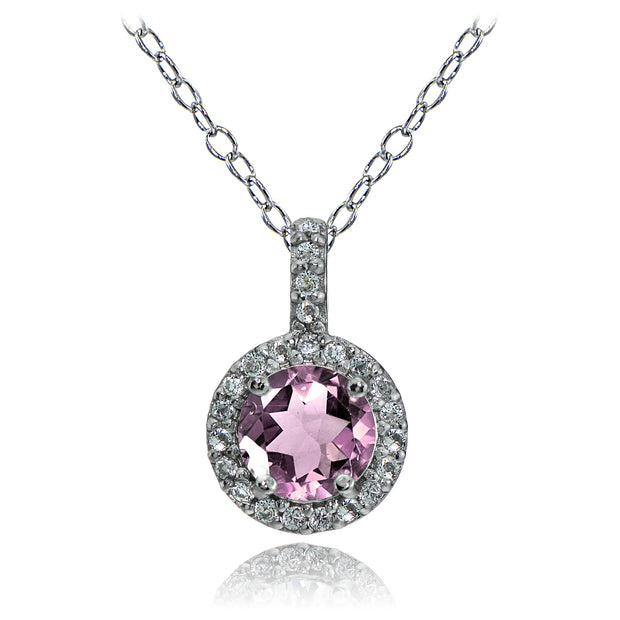 Sterling Silver Purple CZ and White Topaz Halo Necklace