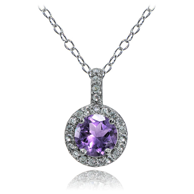 Sterling Silver Amethyst and White Topaz Halo Necklace