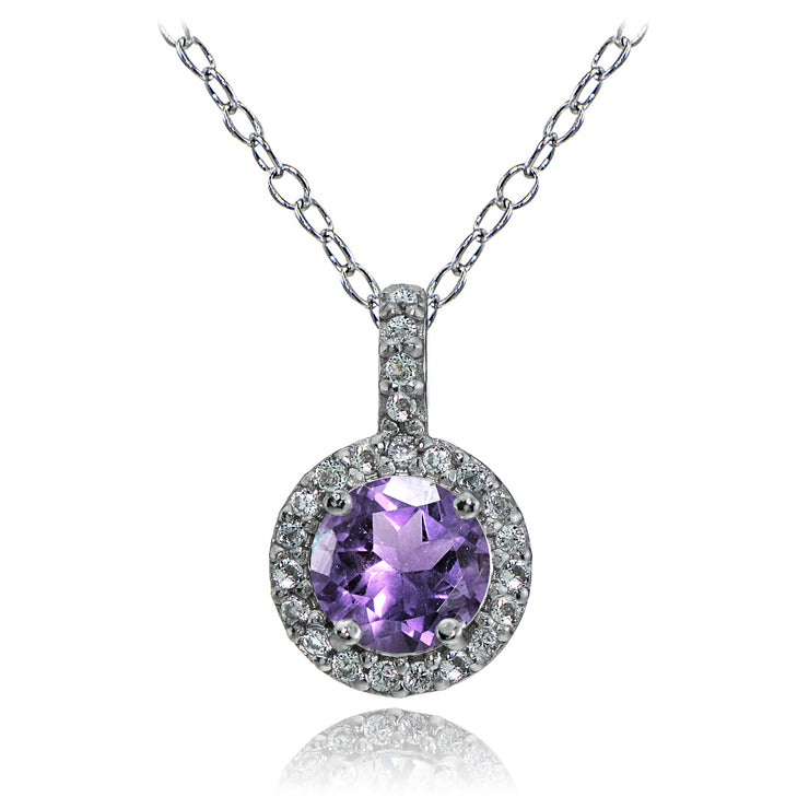 Sterling Silver Amethyst and White Topaz Halo Necklace