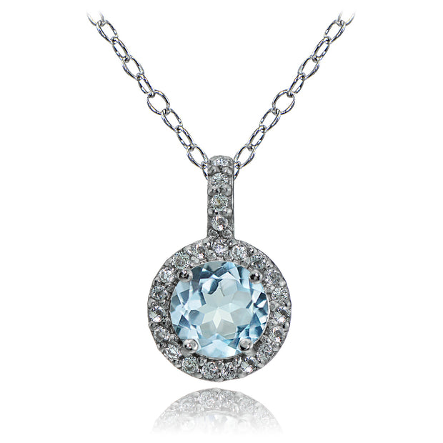 Sterling Silver Blue Topaz and White Topaz Halo Necklace