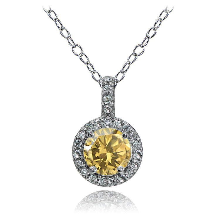 Sterling Silver Citrine and White Topaz Halo Necklace