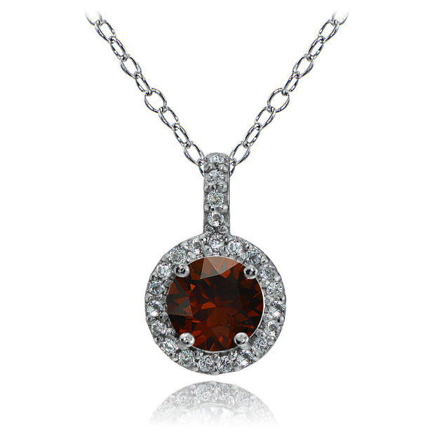 Sterling Silver Garnet and White Topaz Halo Necklace