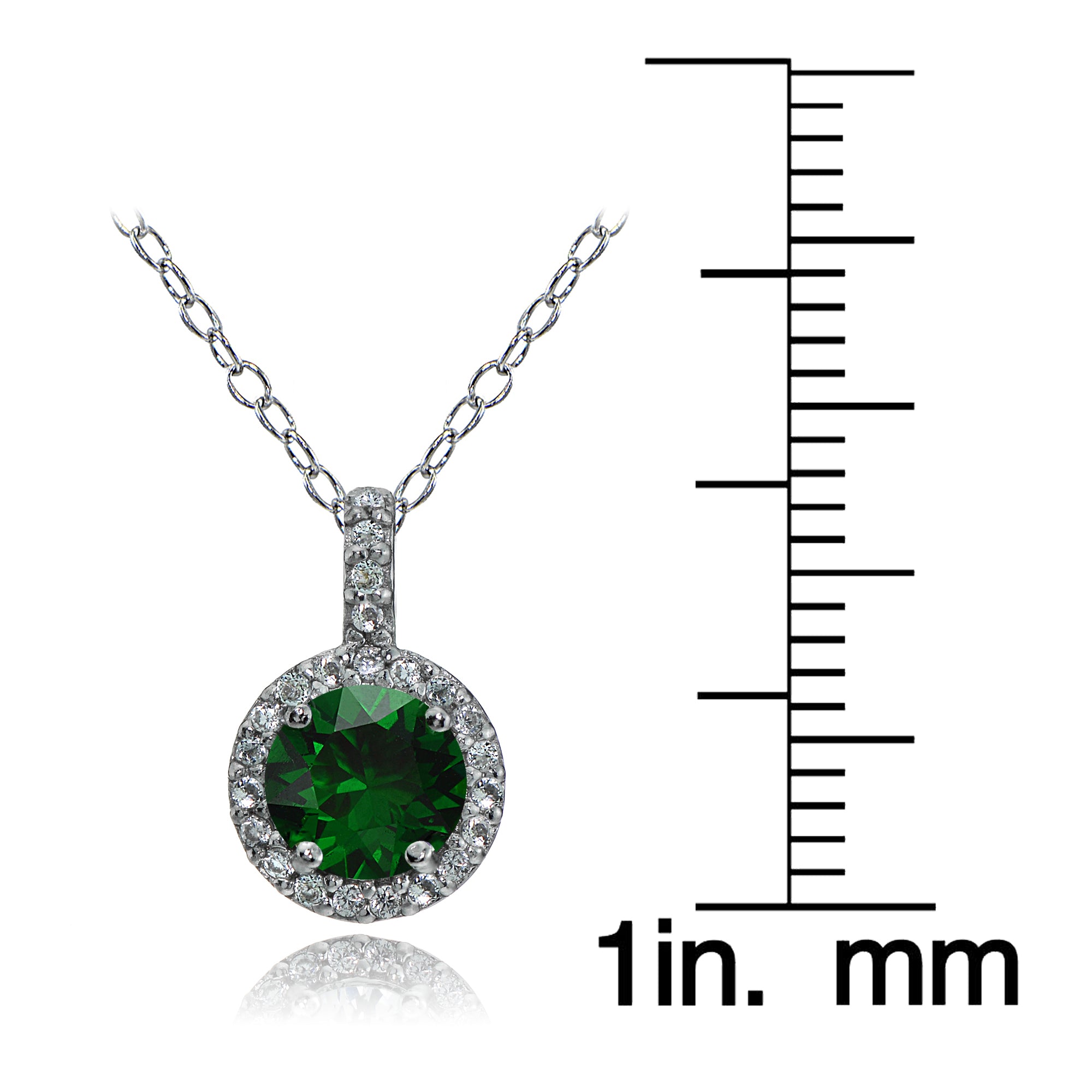 Sterling Silver Created Emerald and White Topaz Halo Necklace-3