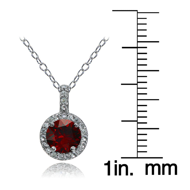 Sterling Silver Created Ruby and White Topaz Halo Necklace