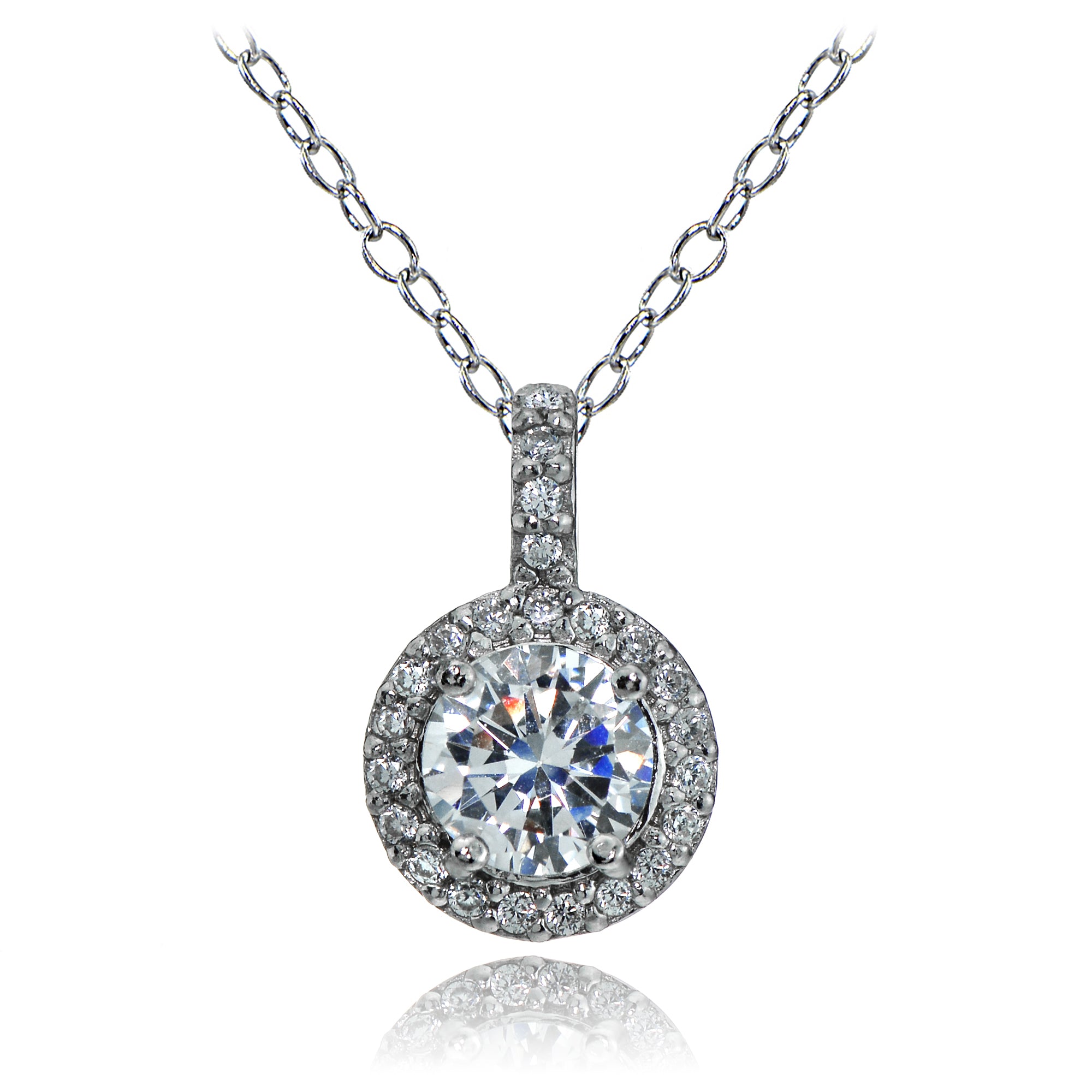 Sterling Silver Cubic Zirconia Halo Necklace