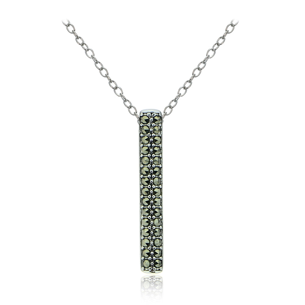 Sterling Silver Marcasite Vertical Bar Drop Necklace